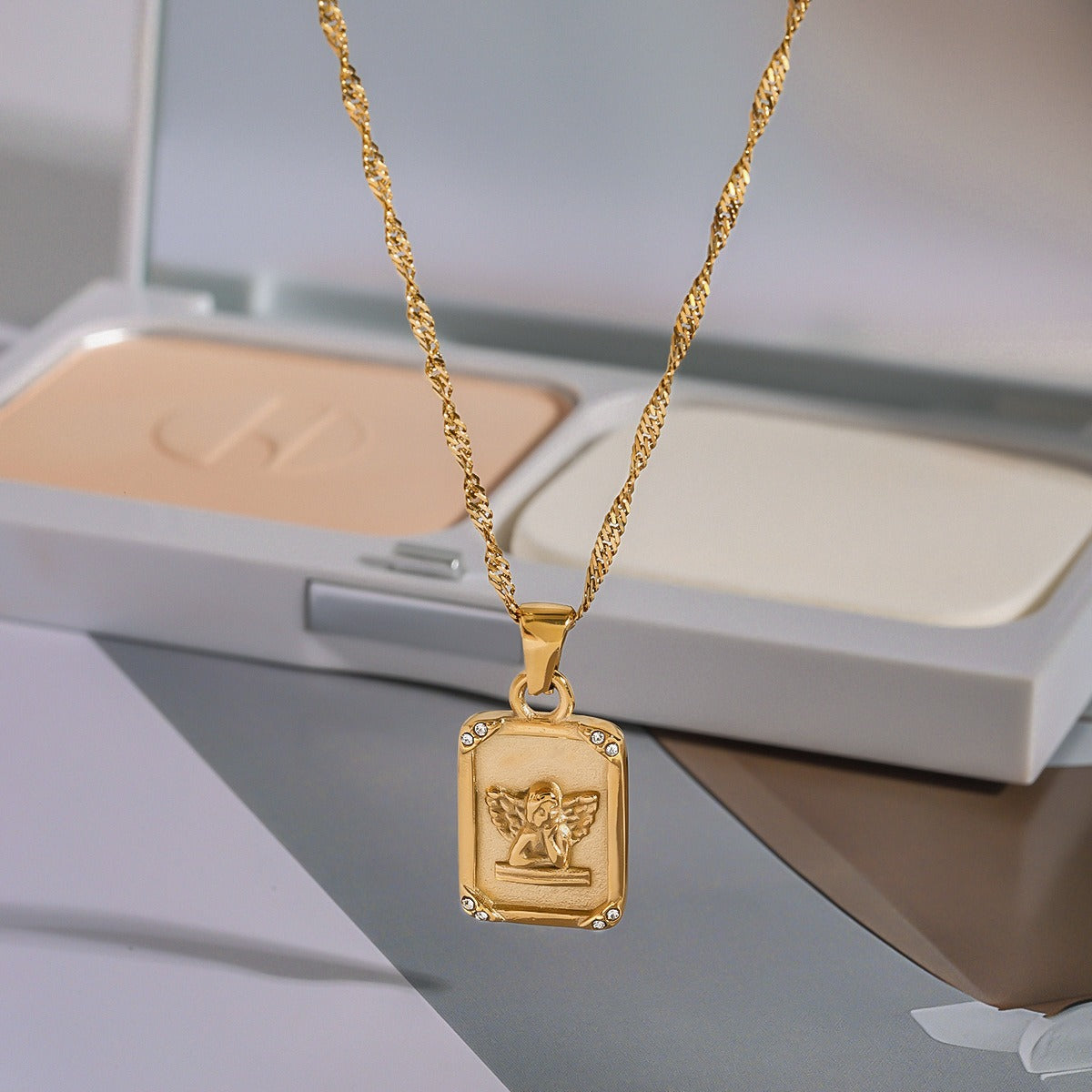 Gold Rectangular Angel Pendant Necklace – Jewels by Jess